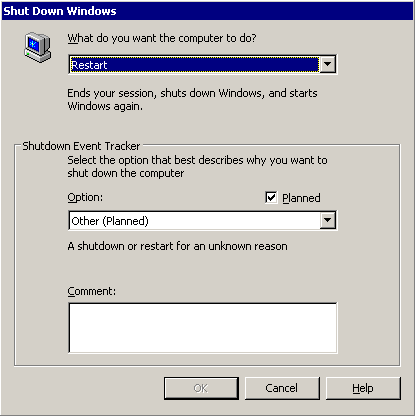 Disabling Shutdown Reasoning on Windows Server 2003 - Network Admin Tools